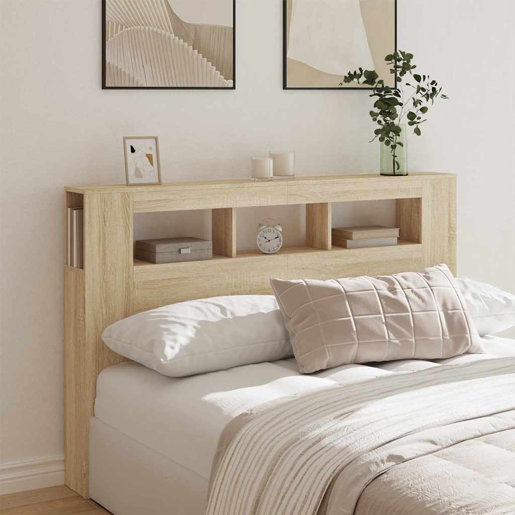 sonoma tölgy színű szerelt fa LED-es fejtámla 160x18,5x103,5 cm