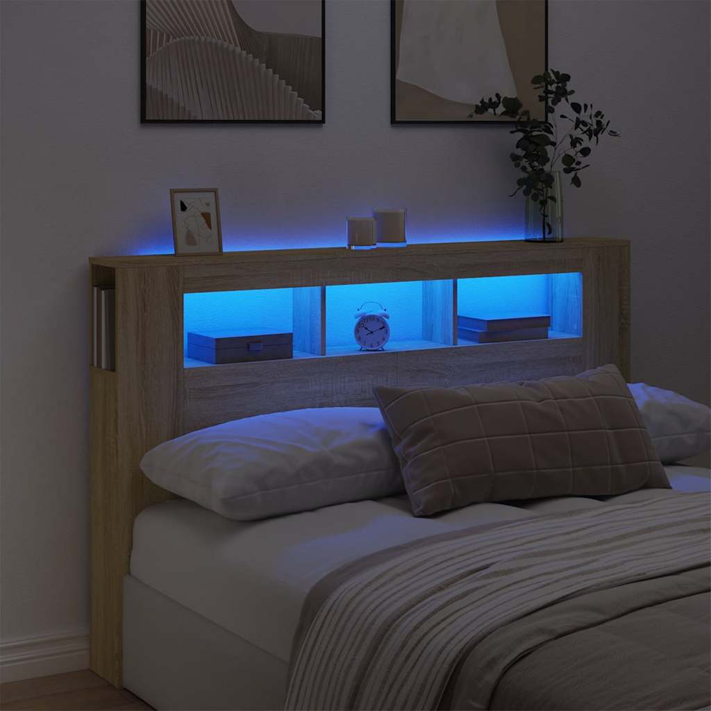 sonoma tölgy színű szerelt fa LED-es fejtámla 160x18,5x103,5 cm