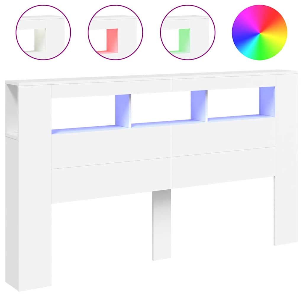 fehér szerelt fa LED-es fejtámla 180x18,5x103,5 cm