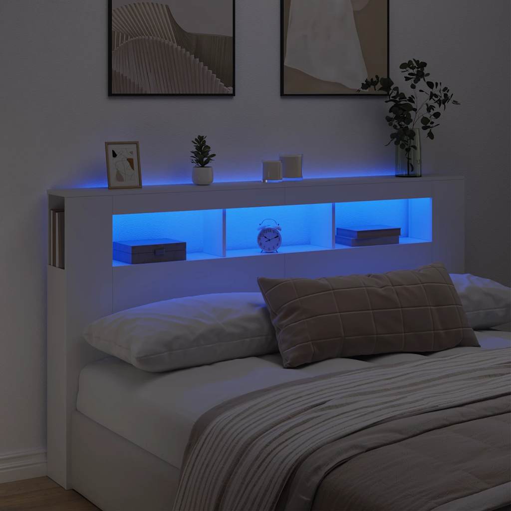 fehér szerelt fa LED-es fejtámla 180x18,5x103,5 cm