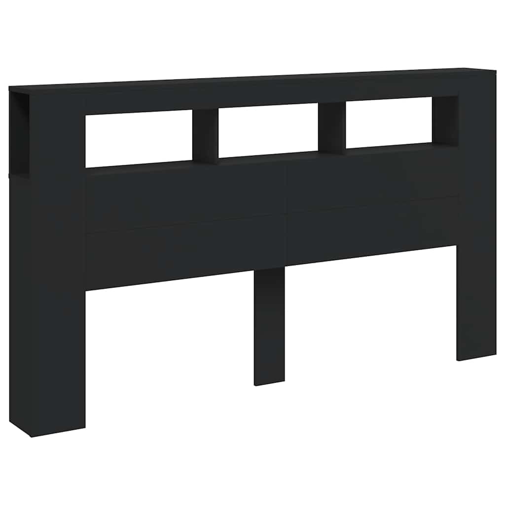 fekete szerelt fa LED-es fejtámla 180x18,5x103,5 cm