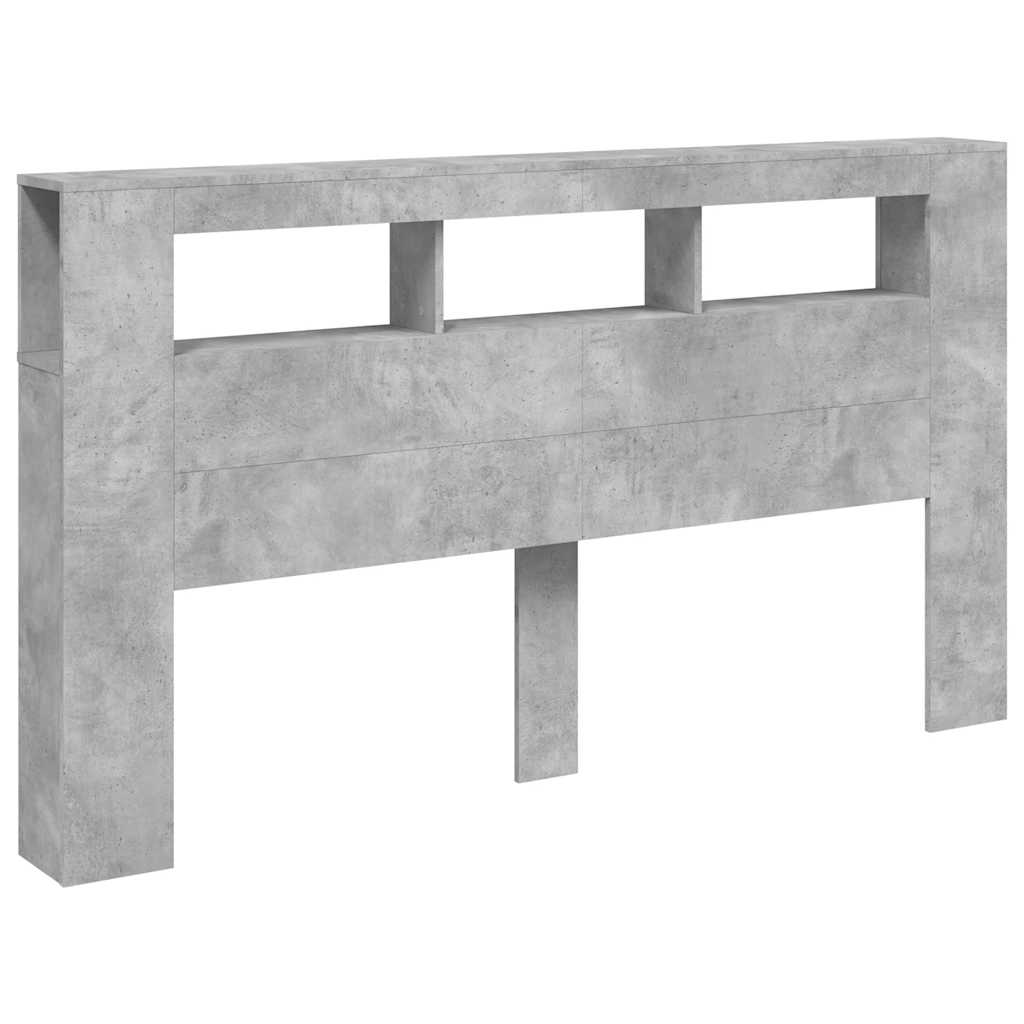 betonszürke szerelt fa LED-es fejtámla 180x18,5x103,5 cm