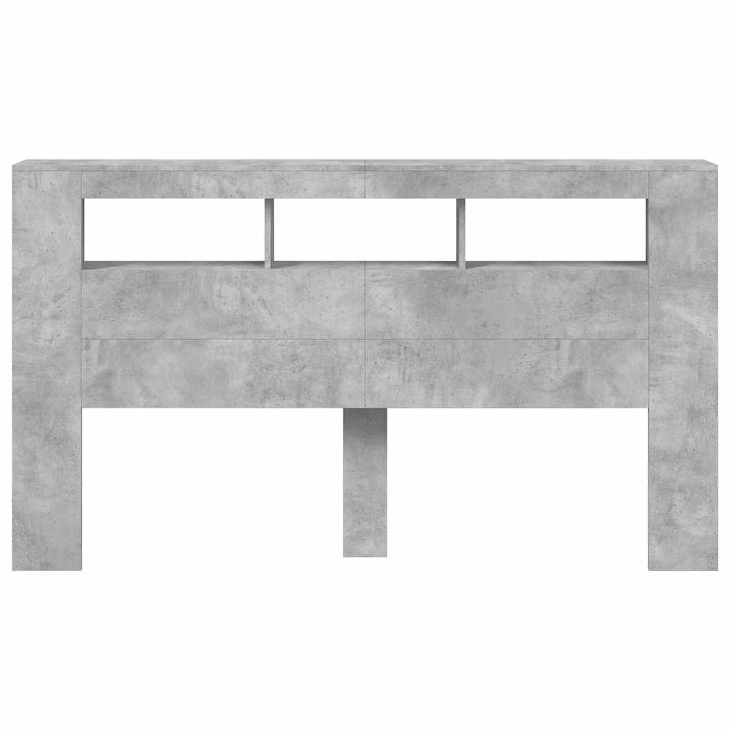 betonszürke szerelt fa LED-es fejtámla 180x18,5x103,5 cm