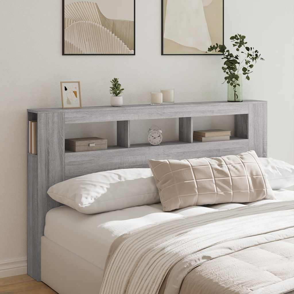 szürke sonoma szerelt fa LED-es fejtámla 180x18,5x103,5 cm