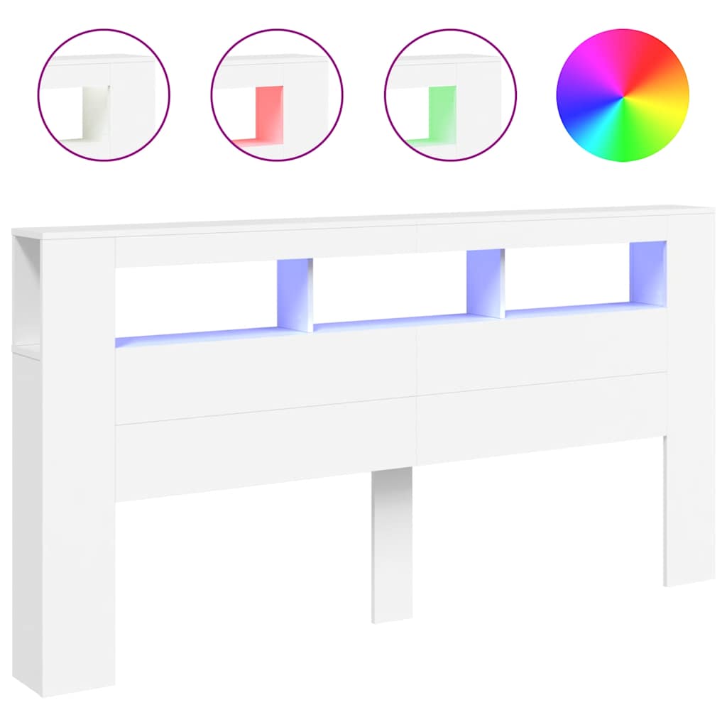 fehér szerelt fa LED-es fejtámla 200 x 18,5 x 103,5 cm