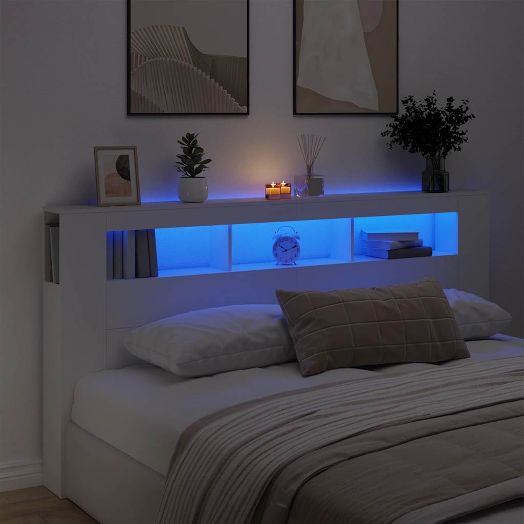 fehér szerelt fa LED-es fejtámla 200 x 18,5 x 103,5 cm