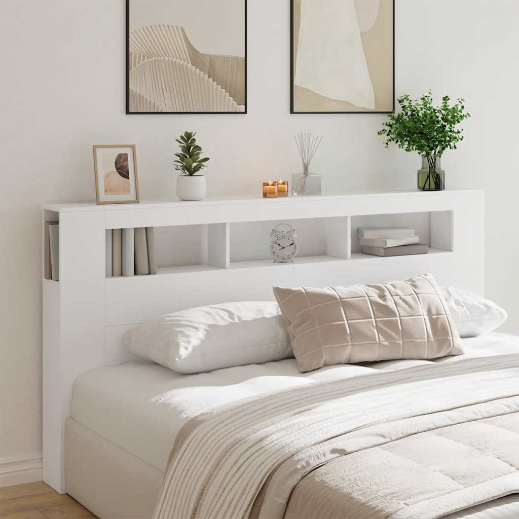 fehér szerelt fa LED-es fejtámla 200 x 18,5 x 103,5 cm