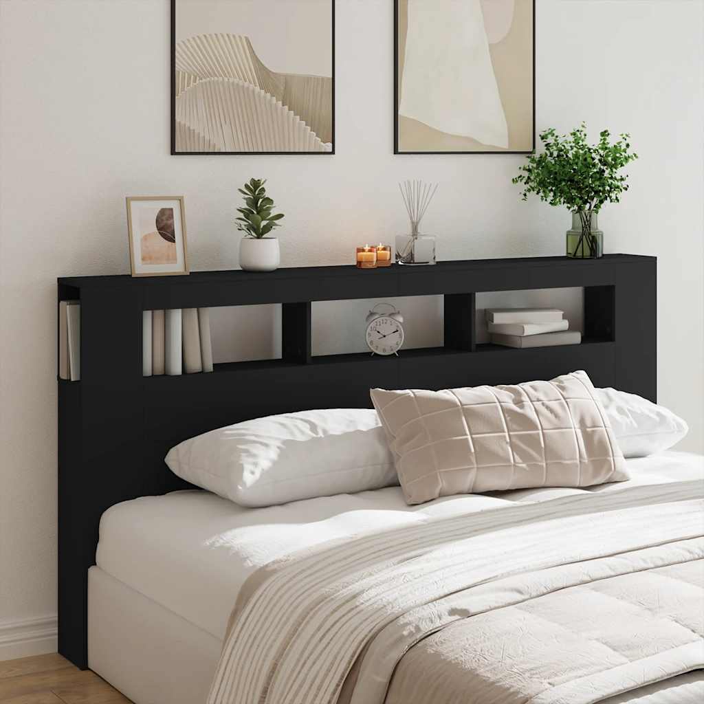 fekete szerelt fa LED-es fejtámla 200 x 18,5 x 103,5 cm