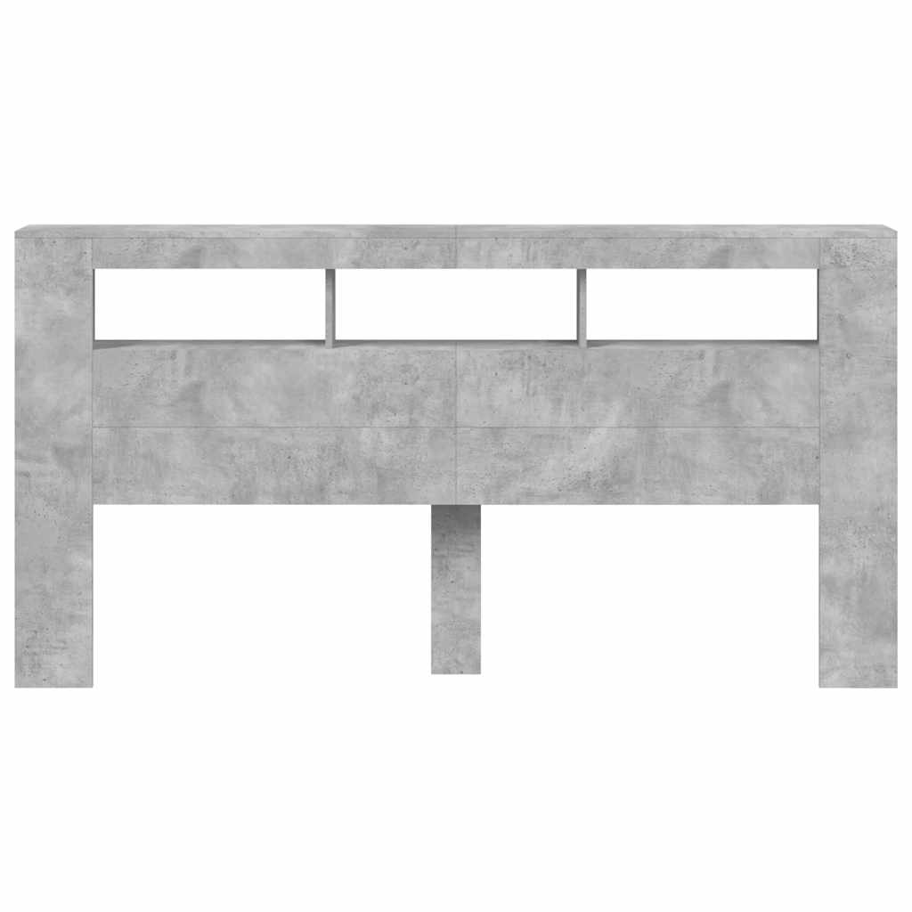 betonszürke szerelt fa LED-es fejtámla 200 x 18,5 x 103,5 cm