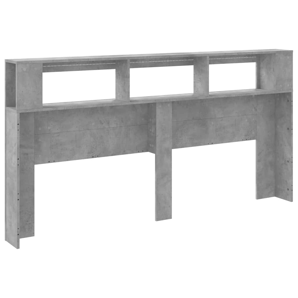 betonszürke szerelt fa LED-es fejtámla 200 x 18,5 x 103,5 cm