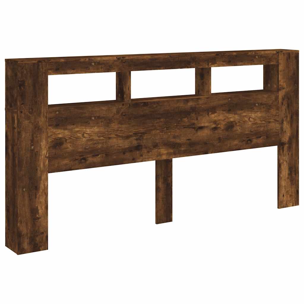 füstös tölgy színű szerelt fa LED-es fejtámla 200x18,5x103,5 cm