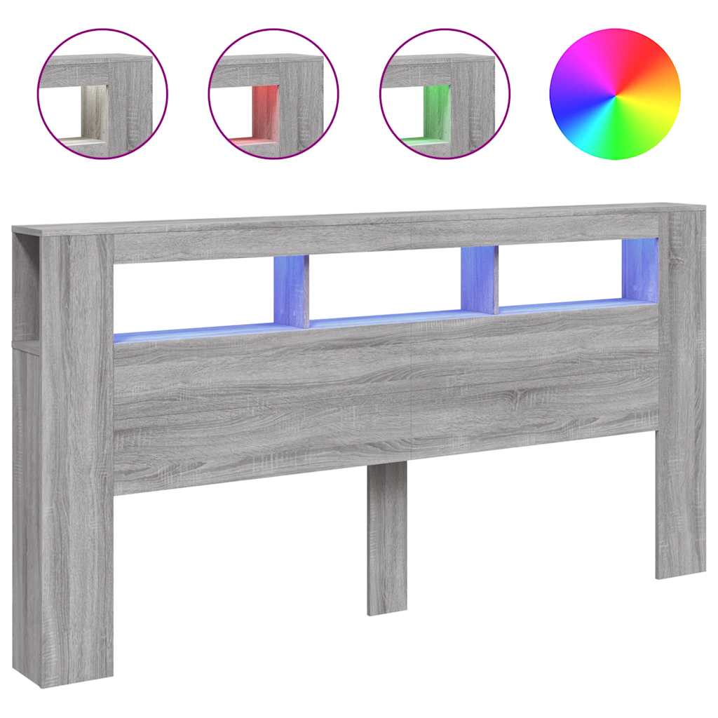 szürke sonoma szerelt fa LED-es fejtámla 200 x 18,5 x 103,5 cm