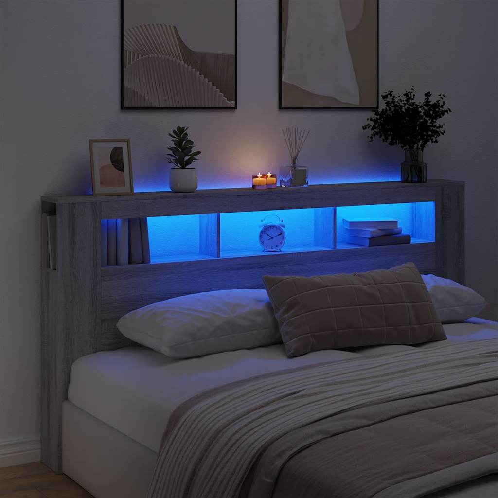 szürke sonoma szerelt fa LED-es fejtámla 200 x 18,5 x 103,5 cm