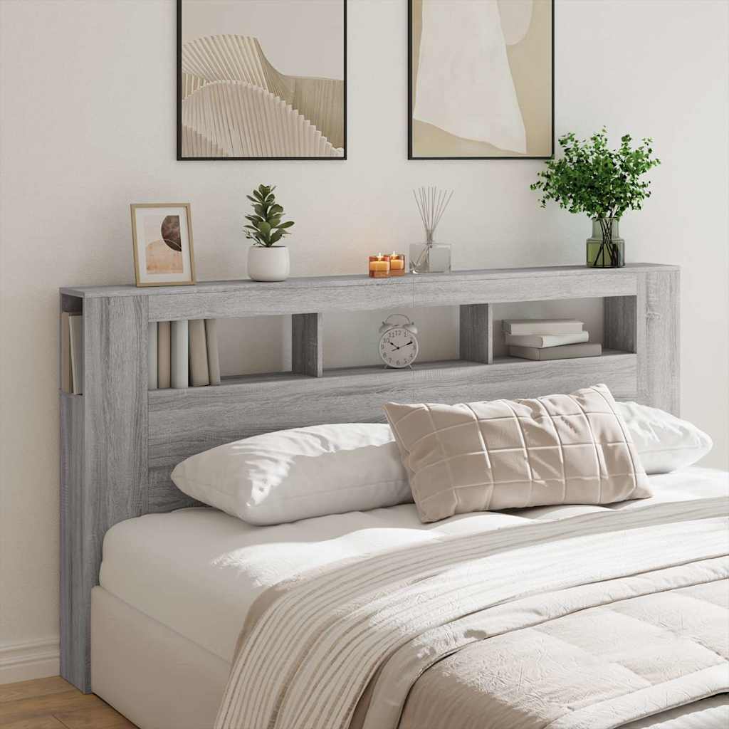 szürke sonoma szerelt fa LED-es fejtámla 200 x 18,5 x 103,5 cm