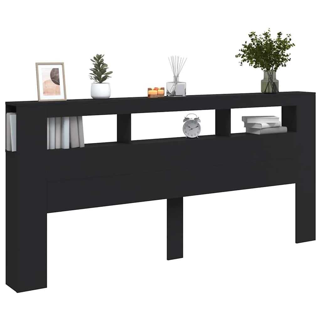 fekete szerelt fa LED-es fejtámla 220x18,5x103,5 cm