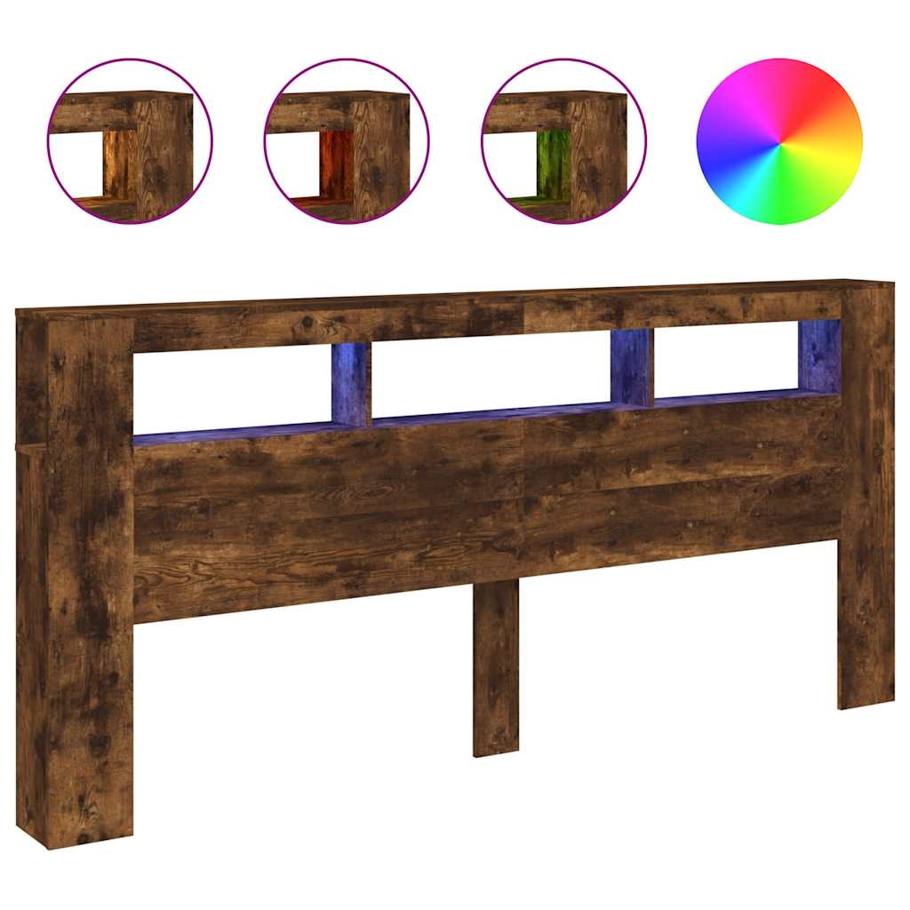 sonoma tölgy színű szerelt fa LED-es fejtámla 220x18,5x103,5 cm