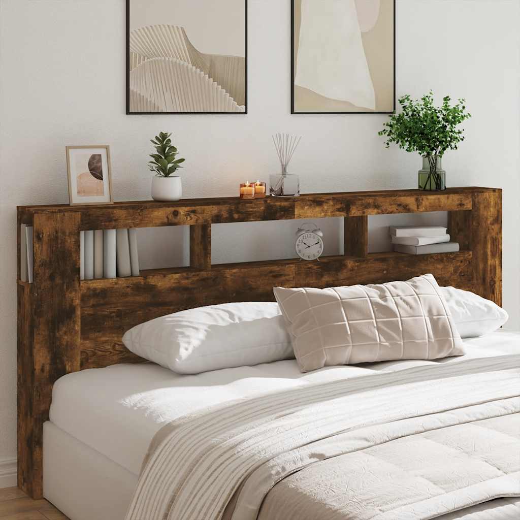 sonoma tölgy színű szerelt fa LED-es fejtámla 220x18,5x103,5 cm