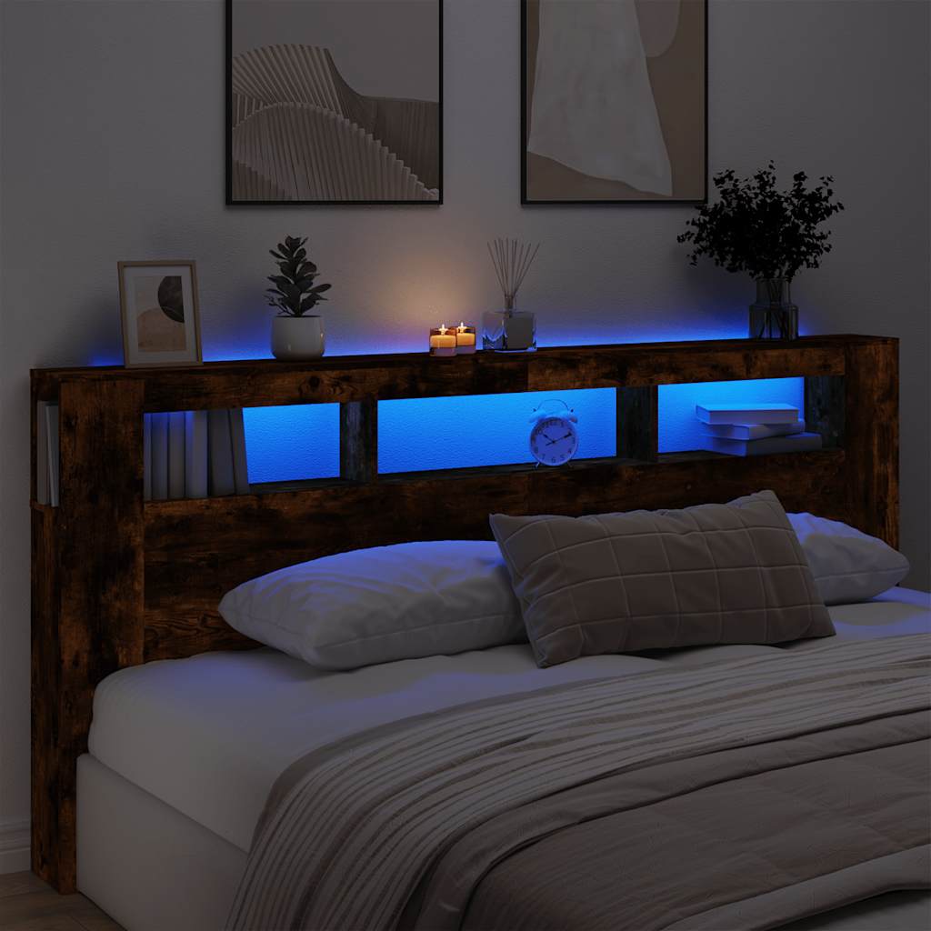 sonoma tölgy színű szerelt fa LED-es fejtámla 220x18,5x103,5 cm