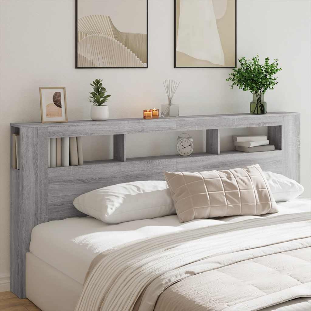 szürke sonoma szerelt fa LED-es fejtámla 220 x 18,5 x 103,5 cm