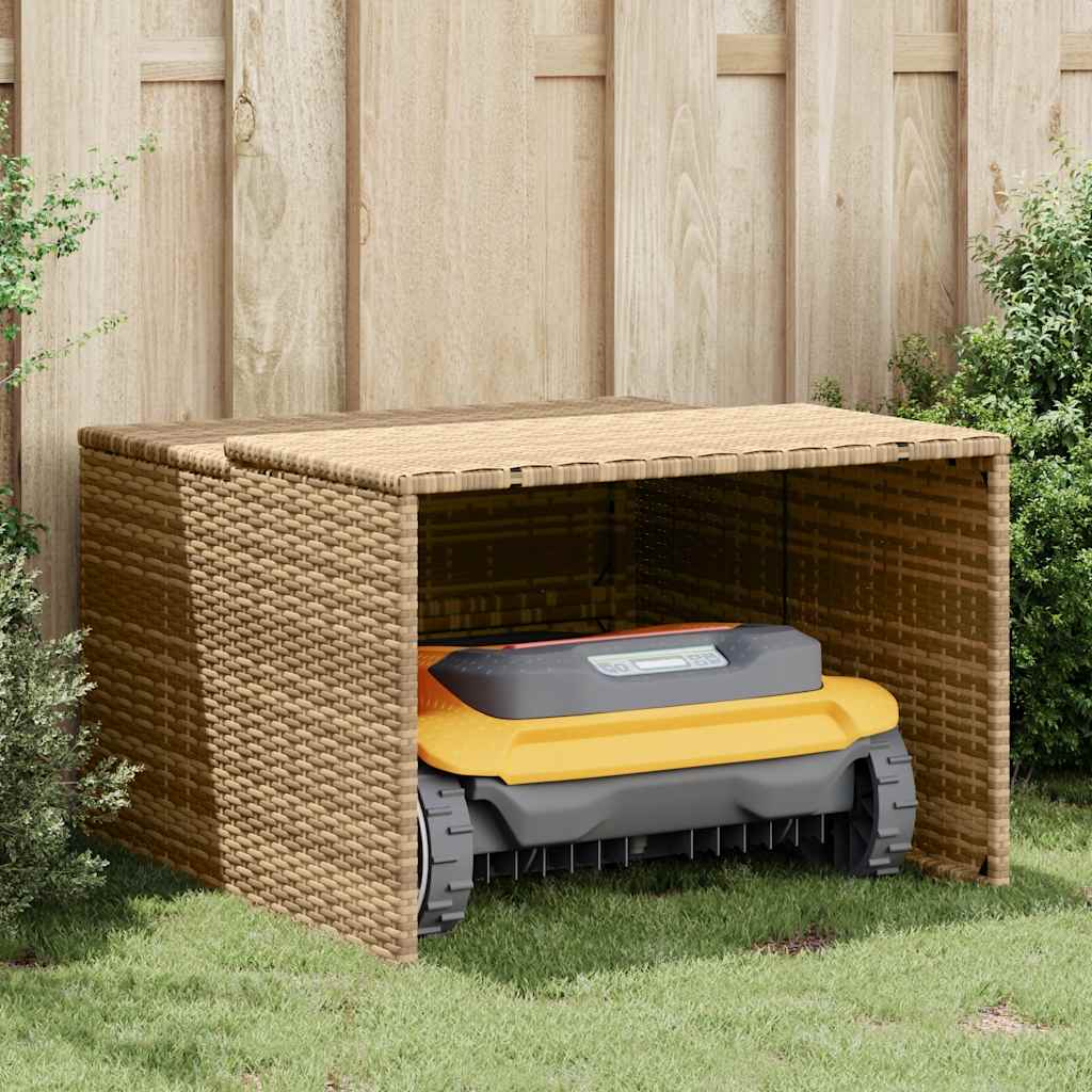 bézs polyrattan robotfűnyíró garázs 86 x 90 x 52/57 cm