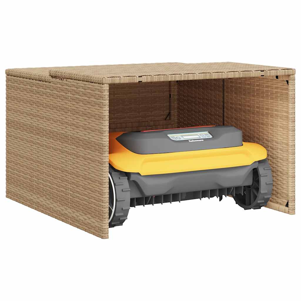 bézs polyrattan robotfűnyíró garázs 86 x 90 x 52/57 cm