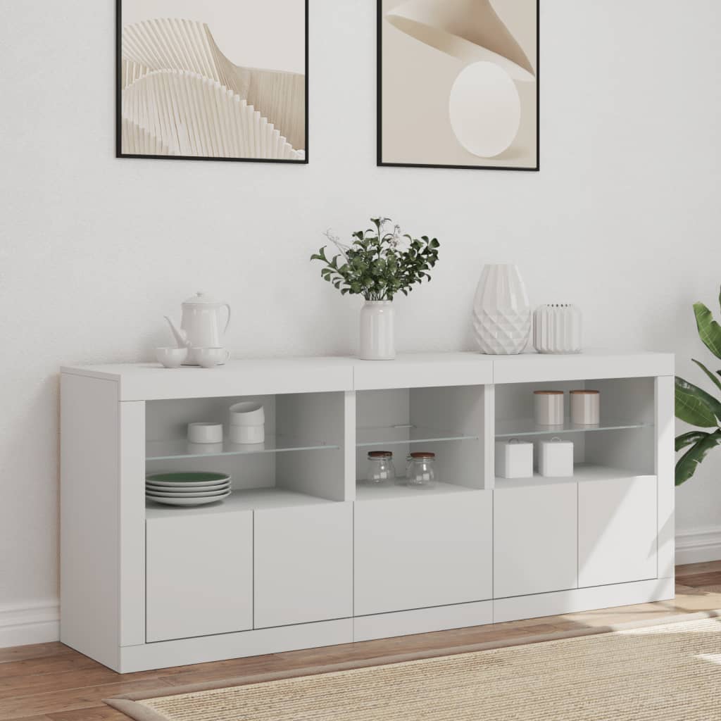 fehér tálalószekrény LED-világítással 162 x 37 x 67 cm