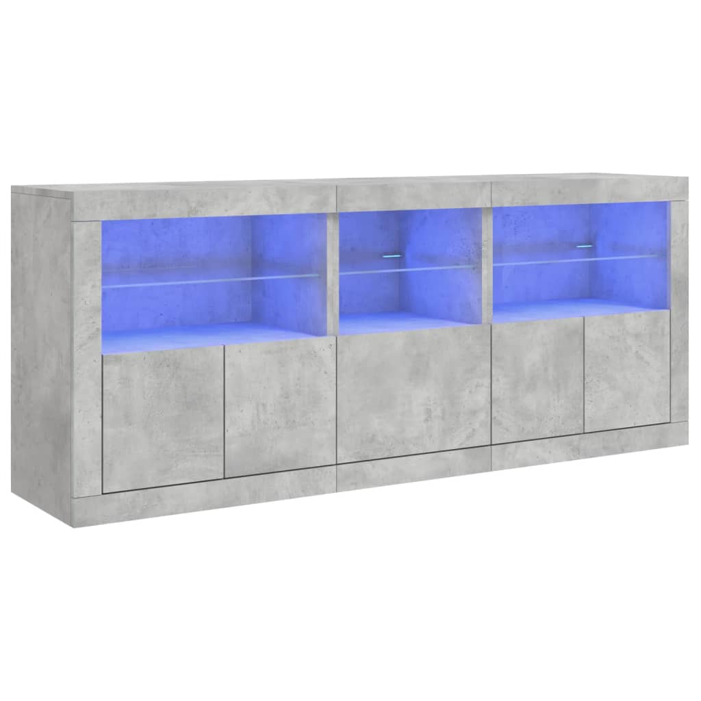betonszürke tálalószekrény LED-világítással 162 x 37 x 67 cm