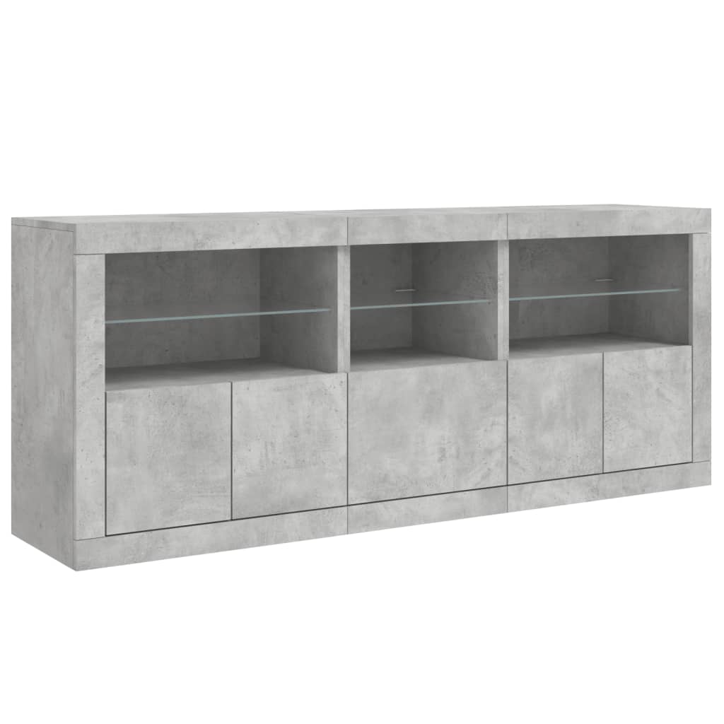 betonszürke tálalószekrény LED-világítással 162 x 37 x 67 cm