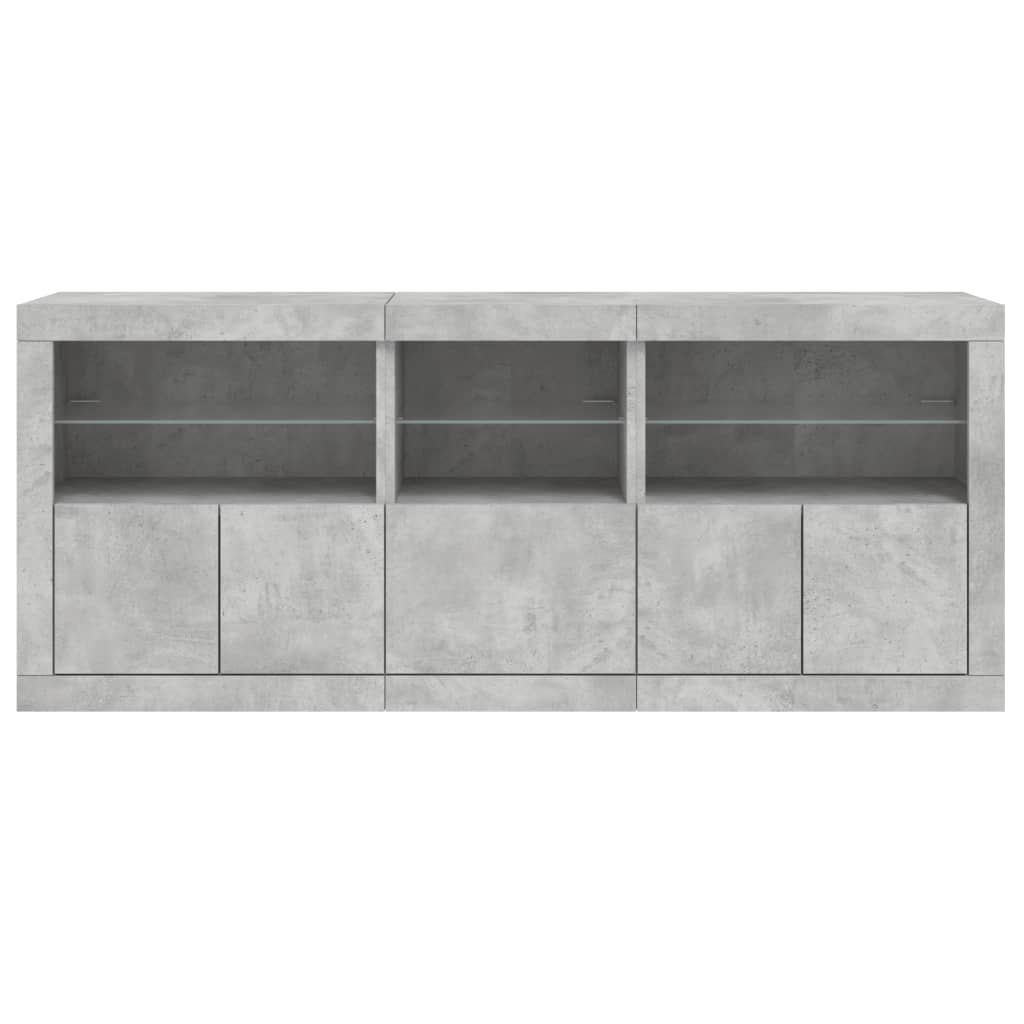 betonszürke tálalószekrény LED-világítással 162 x 37 x 67 cm