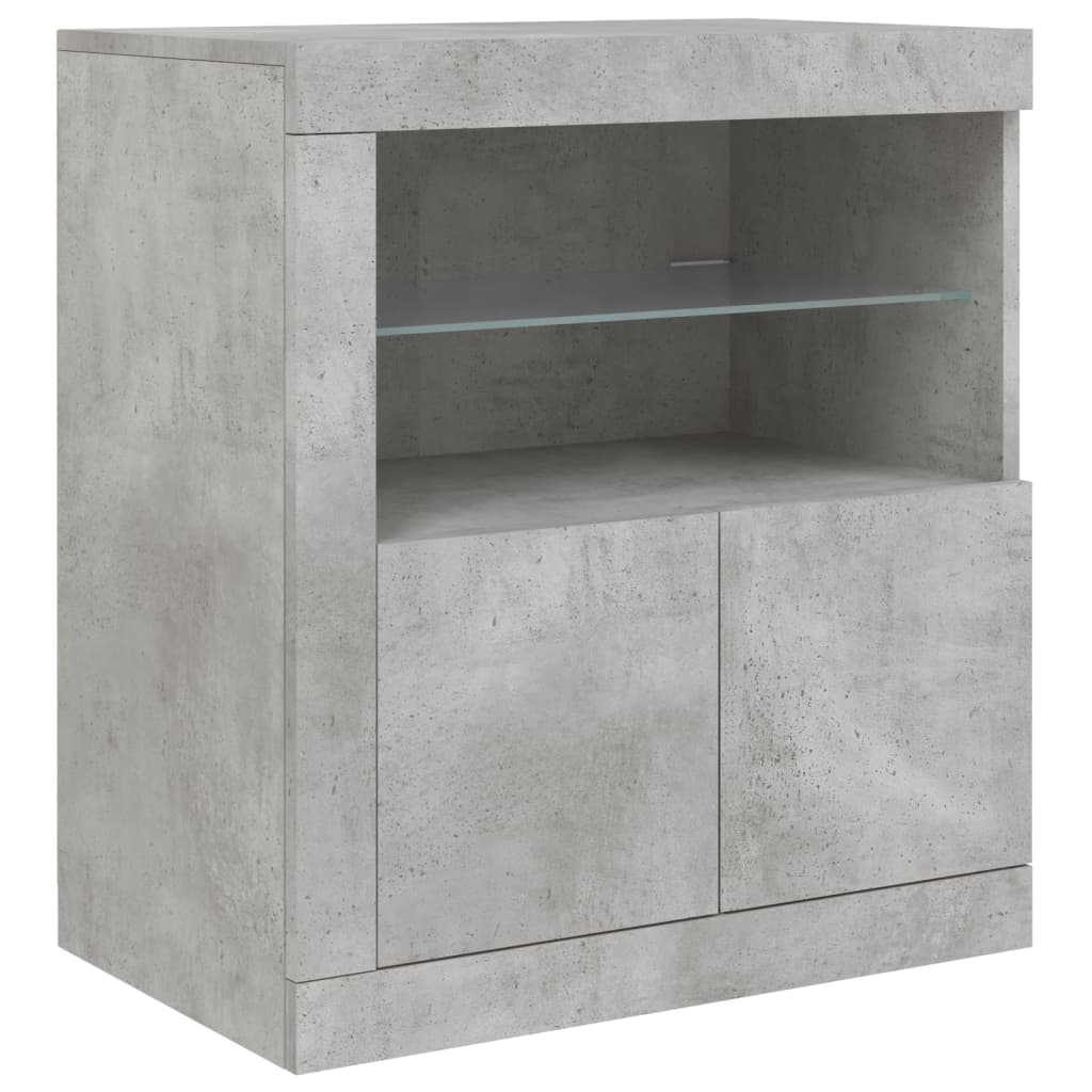betonszürke tálalószekrény LED-világítással 162 x 37 x 67 cm