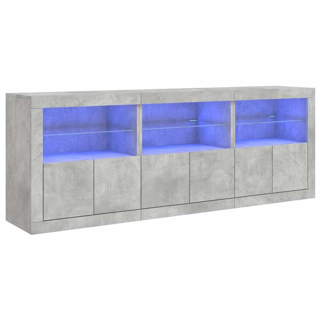 betonszürke tálalószekrény LED-világítással 181,5x37x67 cm