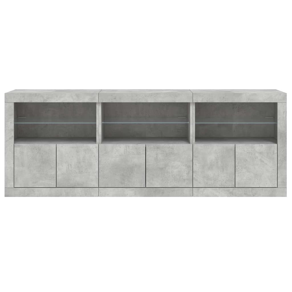 betonszürke tálalószekrény LED-világítással 181,5x37x67 cm
