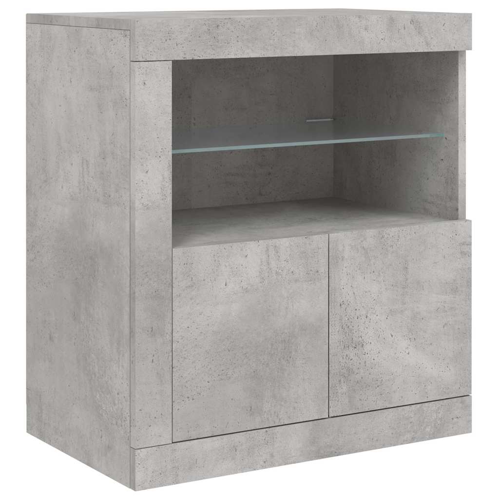 betonszürke tálalószekrény LED-világítással 181,5x37x67 cm