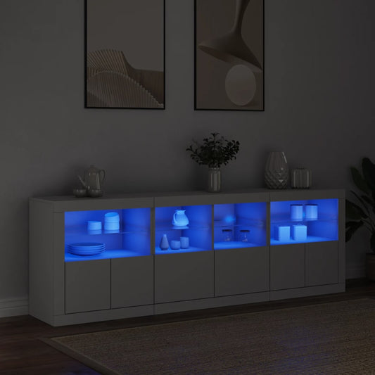 fehér tálalószekrény LED-világítással 202x37x67 cm