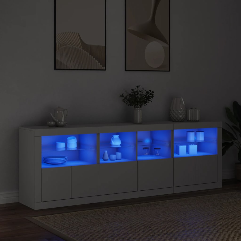 fehér tálalószekrény LED-világítással 202x37x67 cm