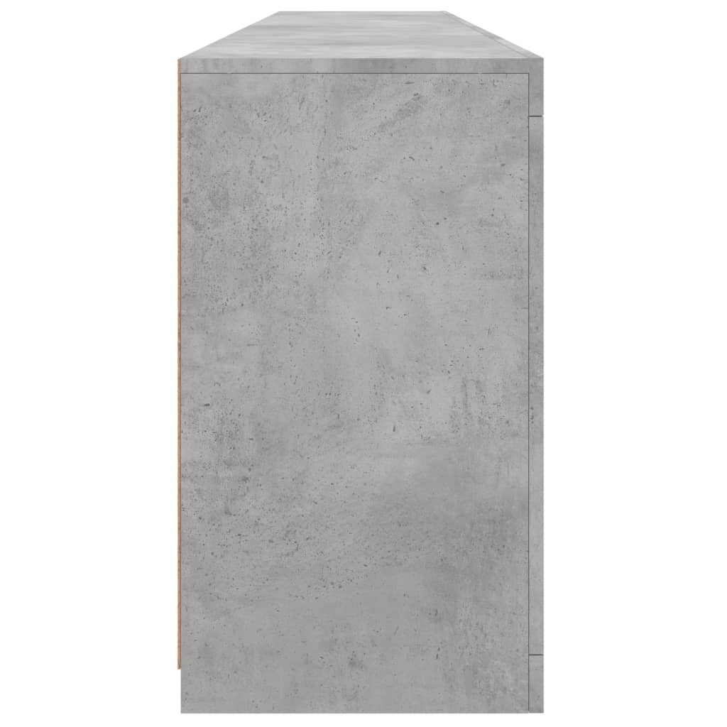 betonszürke tálalószekrény LED-világítással 202x37x67 cm
