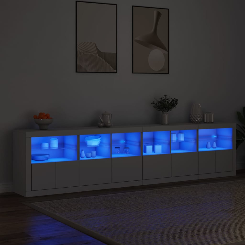 fehér tálalószekrény LED-világítással 283x37x67 cm