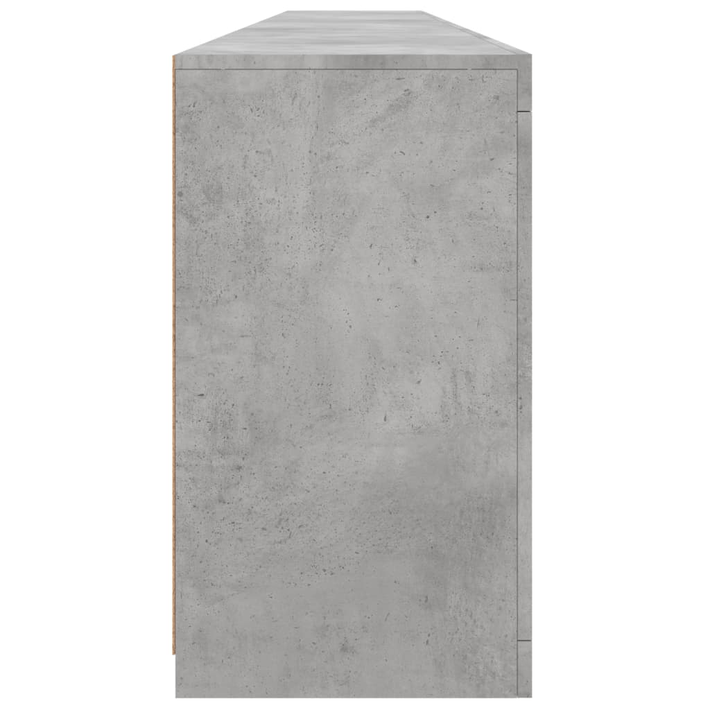 betonszürke tálalószekrény LED-világítással 283x37x67 cm