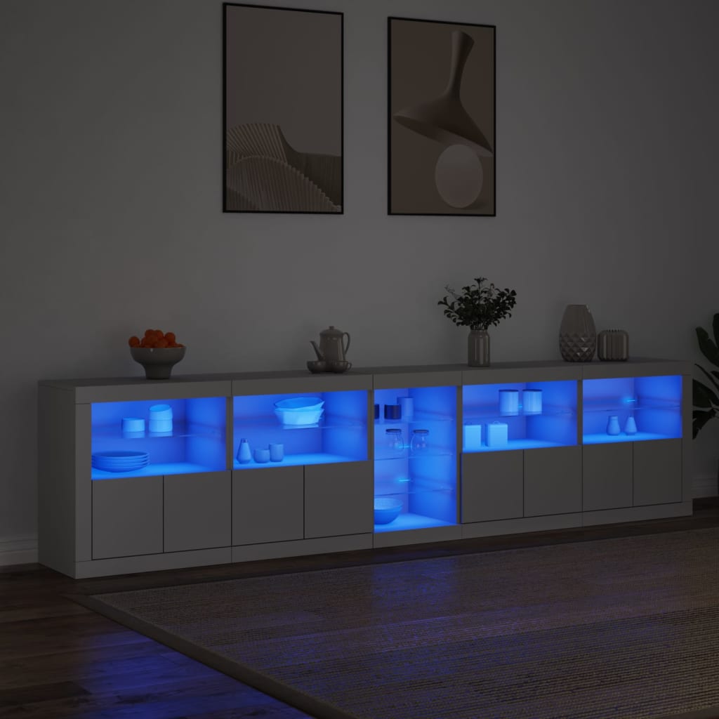 fehér tálalószekrény LED-világítással 283x37x67 cm