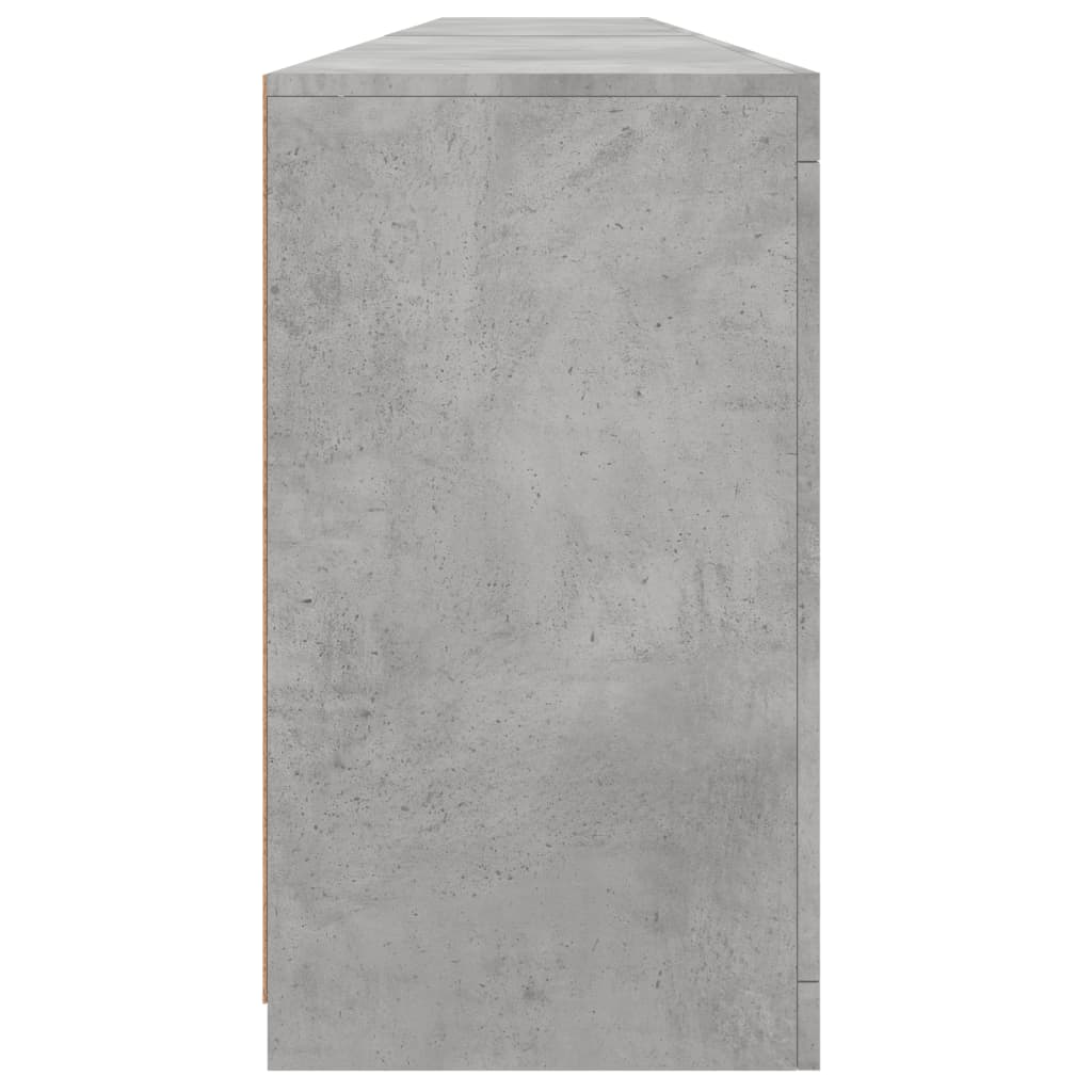 betonszürke tálalószekrény LED-világítással 283x37x67 cm