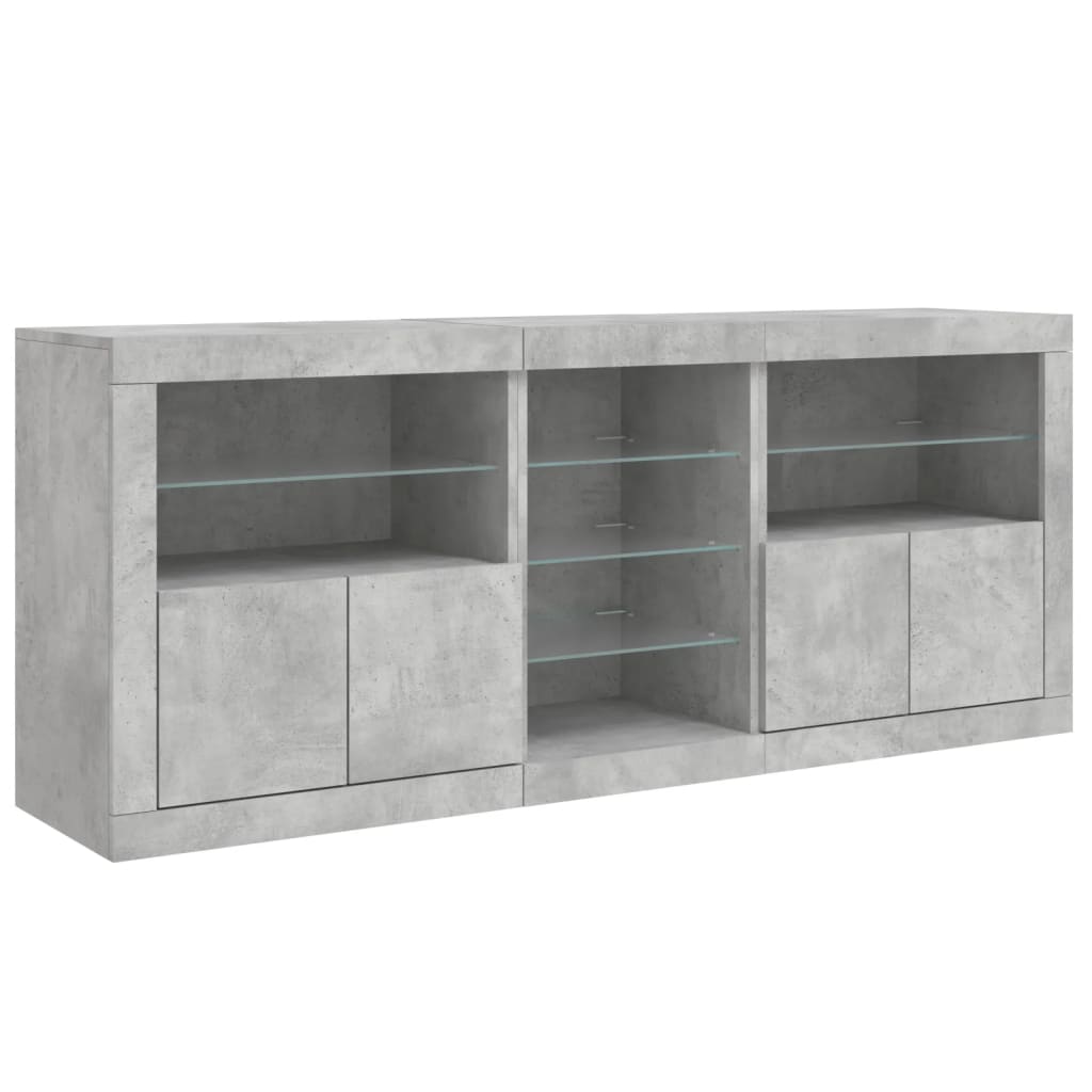 betonszürke tálalószekrény LED-világítással 162 x 37 x 67 cm