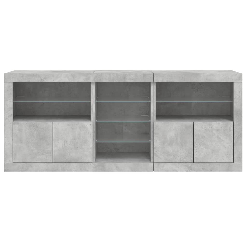 betonszürke tálalószekrény LED-világítással 162 x 37 x 67 cm
