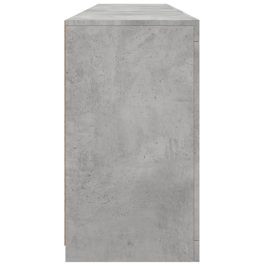 betonszürke tálalószekrény LED-világítással 162 x 37 x 67 cm