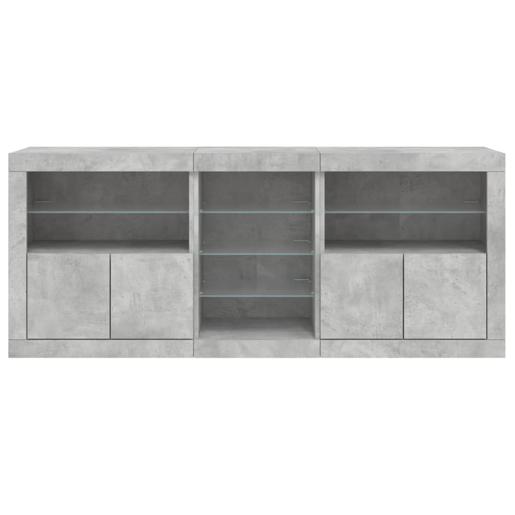 betonszürke tálalószekrény LED-világítással 181,5x37x67 cm