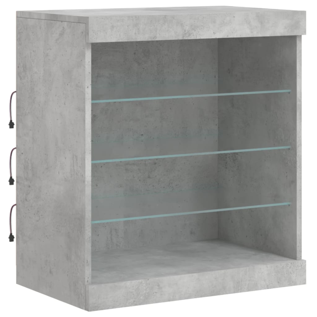 betonszürke tálalószekrény LED-világítással 181,5x37x67 cm