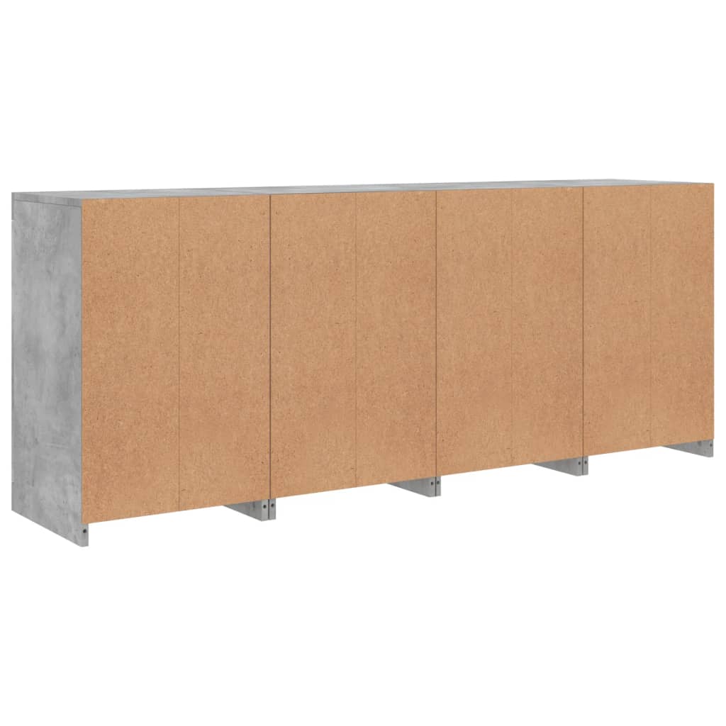 betonszürke tálalószekrény LED-világítással 164 x 37 x 67 cm