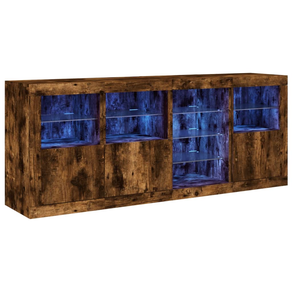 füstös tölgy színű tálalószekrény LED-ekkel 164 x 37 x 67 cm
