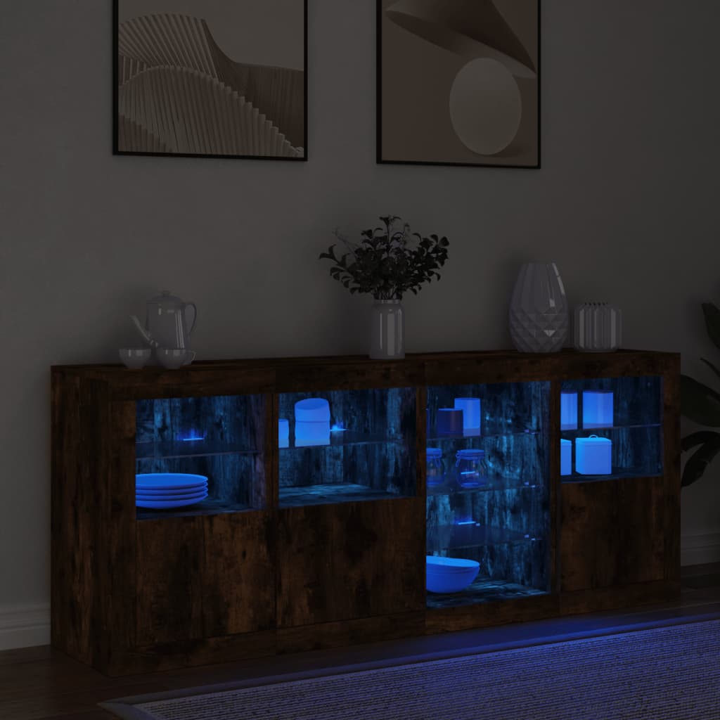füstös tölgy színű tálalószekrény LED-ekkel 164 x 37 x 67 cm