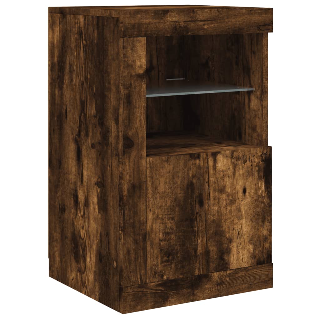 füstös tölgy színű tálalószekrény LED-ekkel 164 x 37 x 67 cm