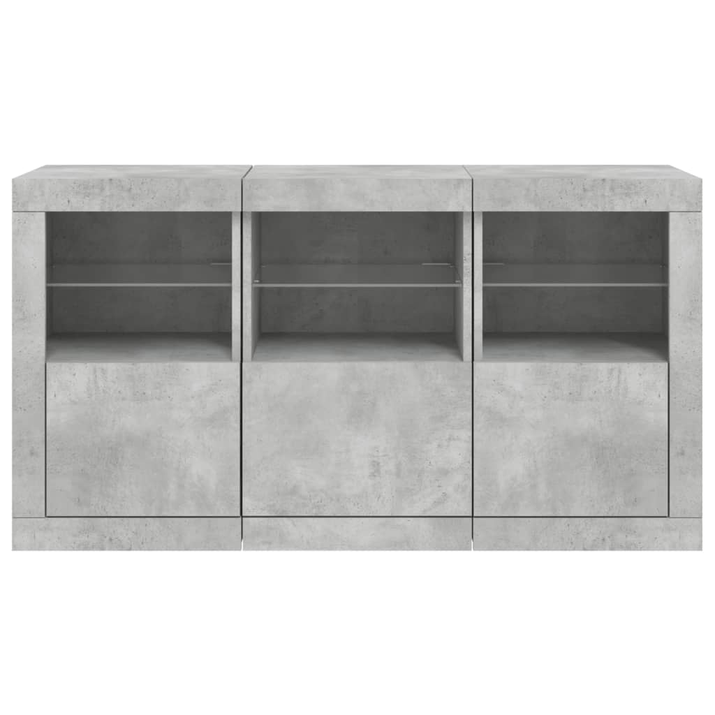 betonszürke tálalószekrény LED-világítással 123 x 37 x 67 cm